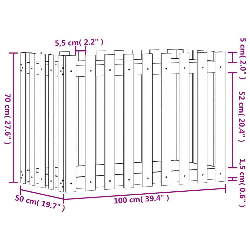 Plantenbak verhoogd met hekontwerp 100x50x70 cm grenenhout