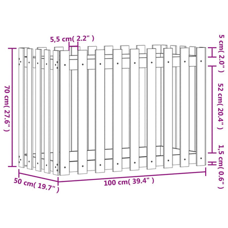 Plantenbak verhoogd met hekontwerp 100x50x70 cm grenenhout