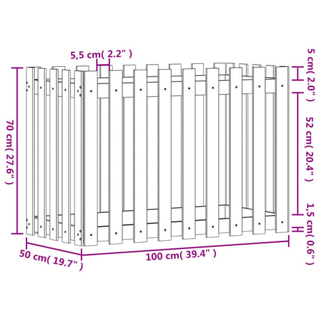 Plantenbak verhoogd hekontwerp 100x50x70 cm grenenhout wit