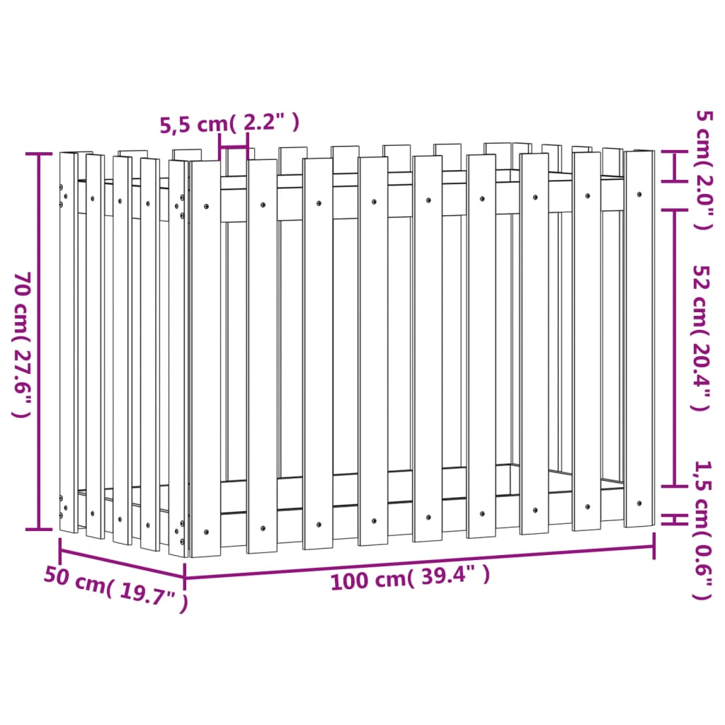 Plantenbak verhoogd hekontwerp 100x50x70 cm grenenhout zwart