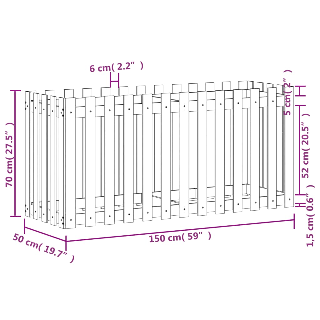 Plantenbak verhoogd met hekontwerp 150x50x70 cm grenenhout