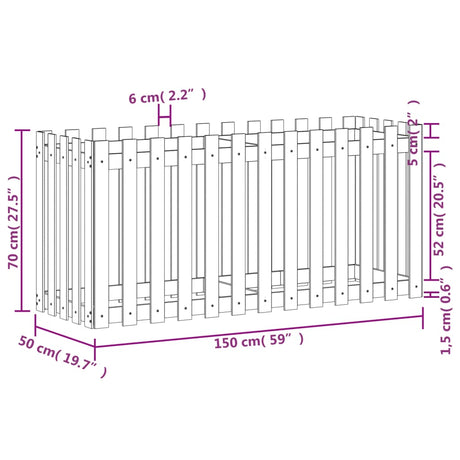 Plantenbak verhoogd hekontwerp 150x50x70 cm grenenhout wit