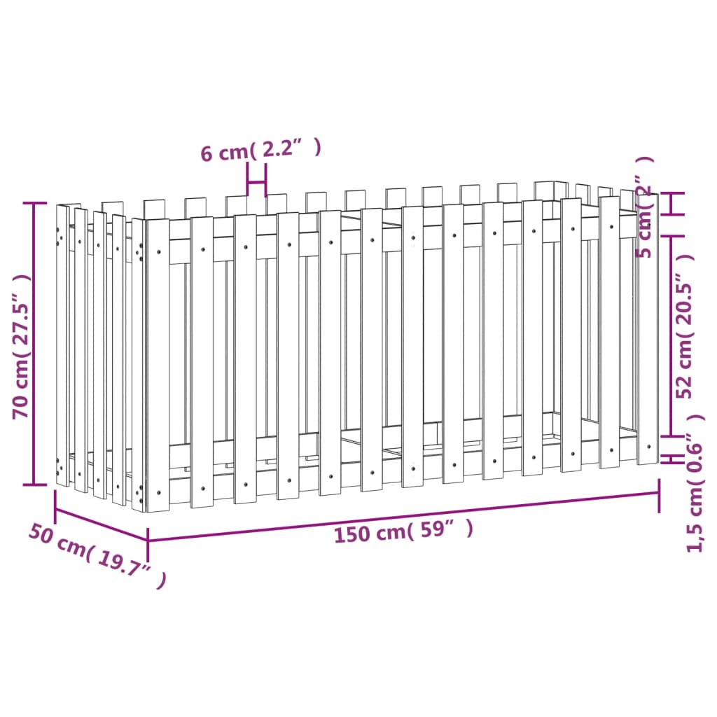 Plantenbak verhoogd hekontwerp 150x50x70 cm massief douglashout