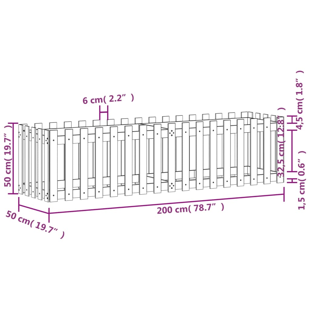 Plantenbak verhoogd met hekontwerp 200x50x50 cm grenenhout