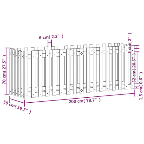 Plantenbak verhoogd met hekontwerp 200x50x70 cm grenenhout