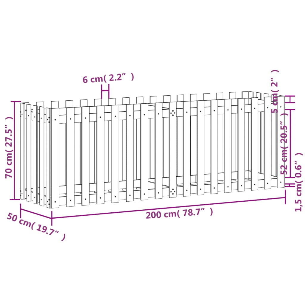 Plantenbak verhoogd hekontwerp 200x50x70 cm grenenhout wit