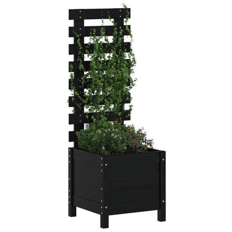 Plantenbak met rek 39x39,5x114 cm massief grenenhout zwart