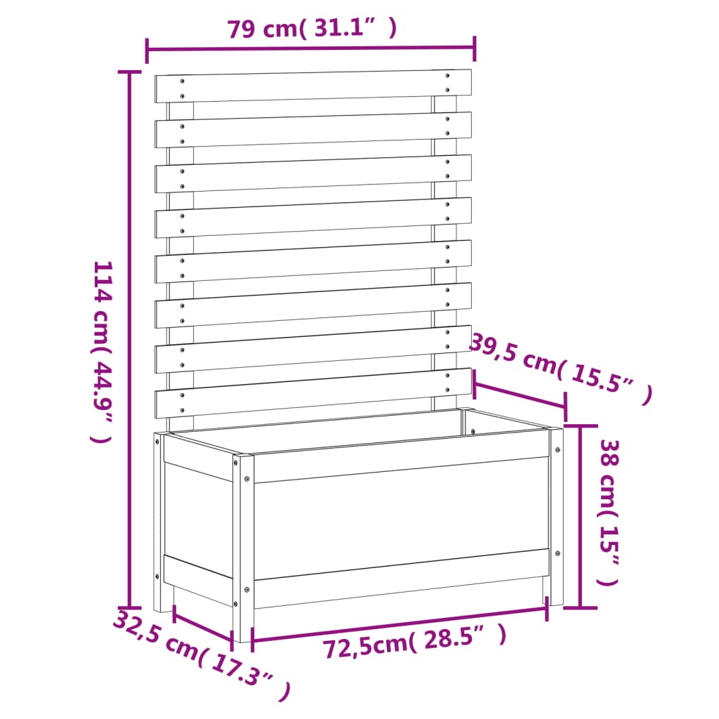 Plantenbak met rek 79x39,5x114 cm massief grenenhout