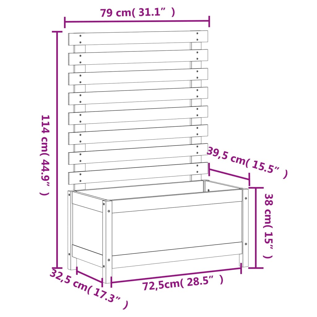 Plantenbak met rek 79x39,5x114 cm massief grenenhout wit