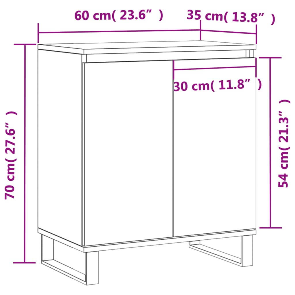 Dressoir 60x35x70 cm bewerkt hout hoogglans wit - AllerleiShop