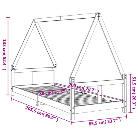 Kinderbedframe 80x200 cm massief grenenhout wit