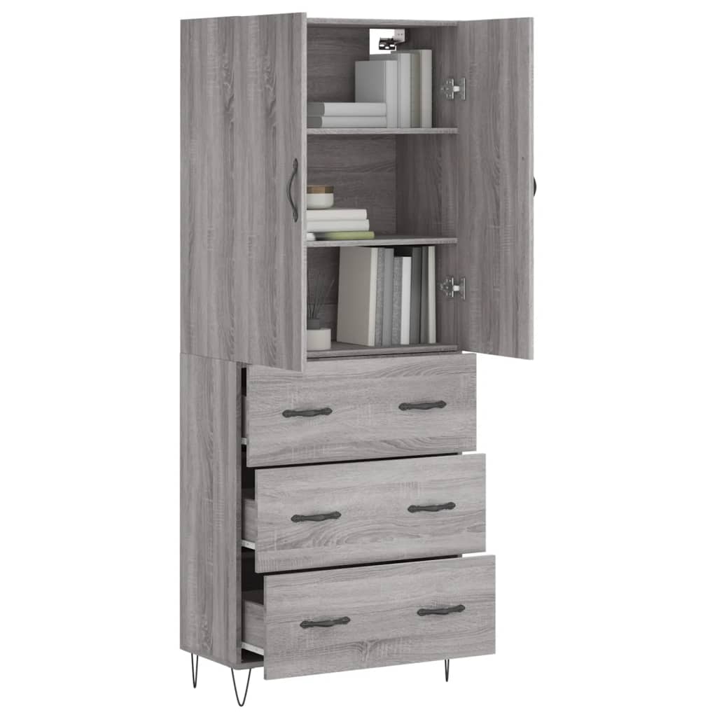 Hoge kast 69,5x34x180 cm bewerkt hout grijs sonoma eikenkleurig - AllerleiShop