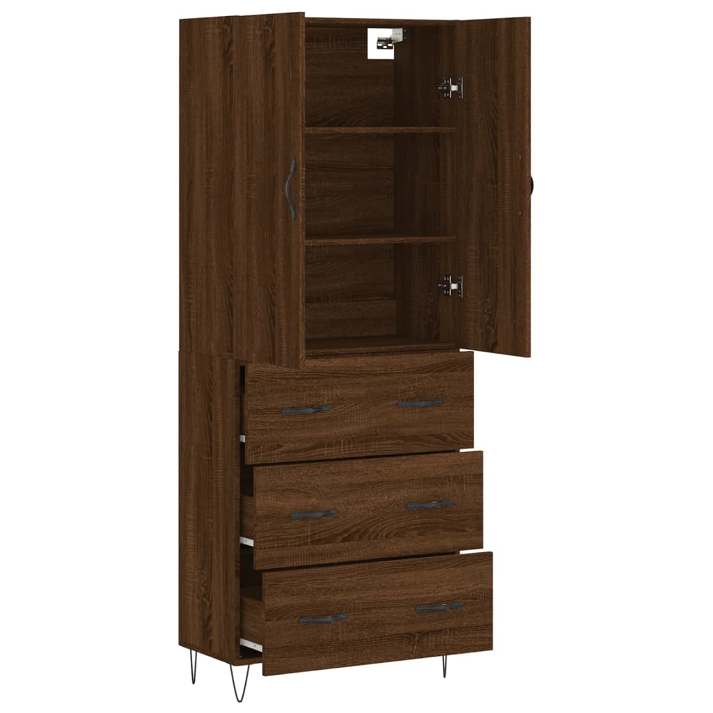 Hoge kast 69,5x34x180 cm bewerkt hout bruin eikenkleur - AllerleiShop