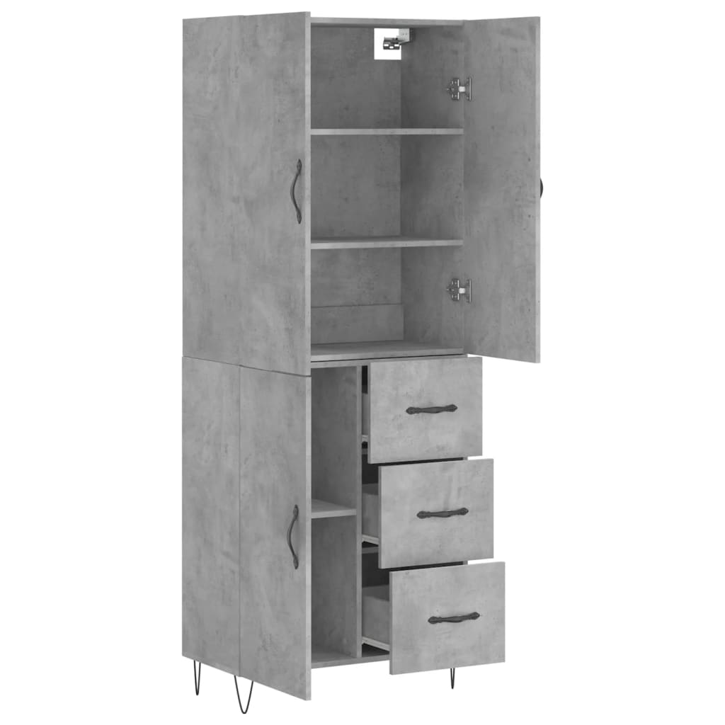 Hoge kast 69,5x34x180 cm bewerkt hout betongrijs - AllerleiShop