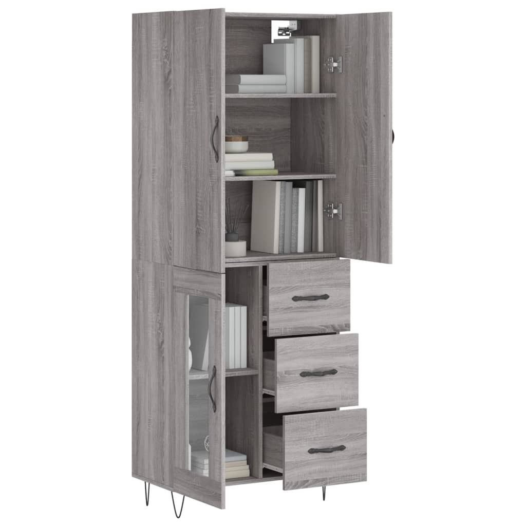 Hoge kast 69,5x34x180 cm bewerkt hout grijs sonoma eikenkleurig - AllerleiShop