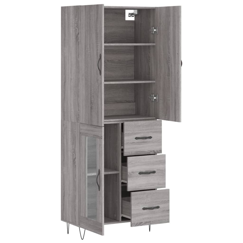 Hoge kast 69,5x34x180 cm bewerkt hout grijs sonoma eikenkleurig - AllerleiShop