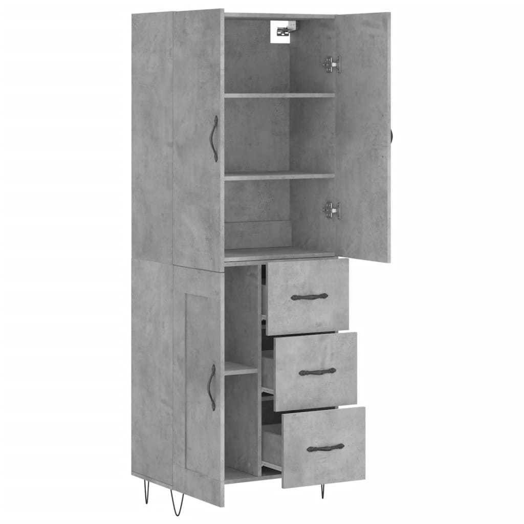 Hoge kast 69,5x34x180 cm bewerkt hout betongrijs - AllerleiShop