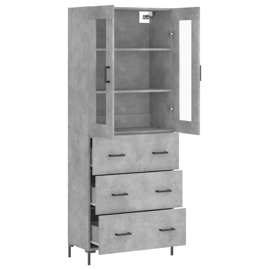 Hoge kast 69,5x34x180 cm bewerkt hout betongrijs - AllerleiShop