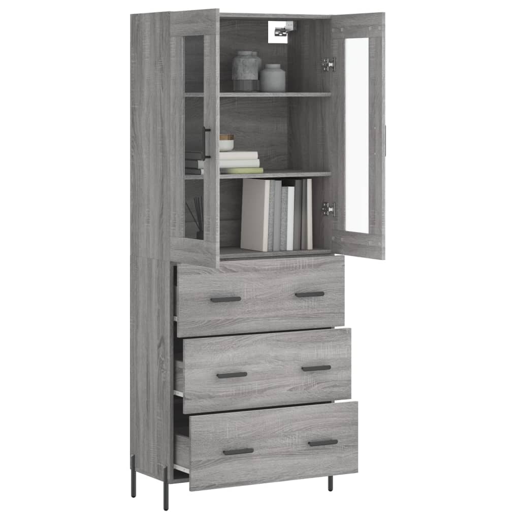 Hoge kast 69,5x34x180 cm bewerkt hout grijs sonoma eikenkleurig - AllerleiShop