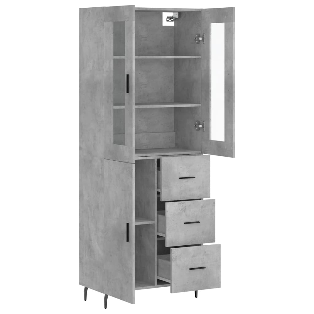 Hoge kast 69,5x34x180 cm bewerkt hout betongrijs - AllerleiShop