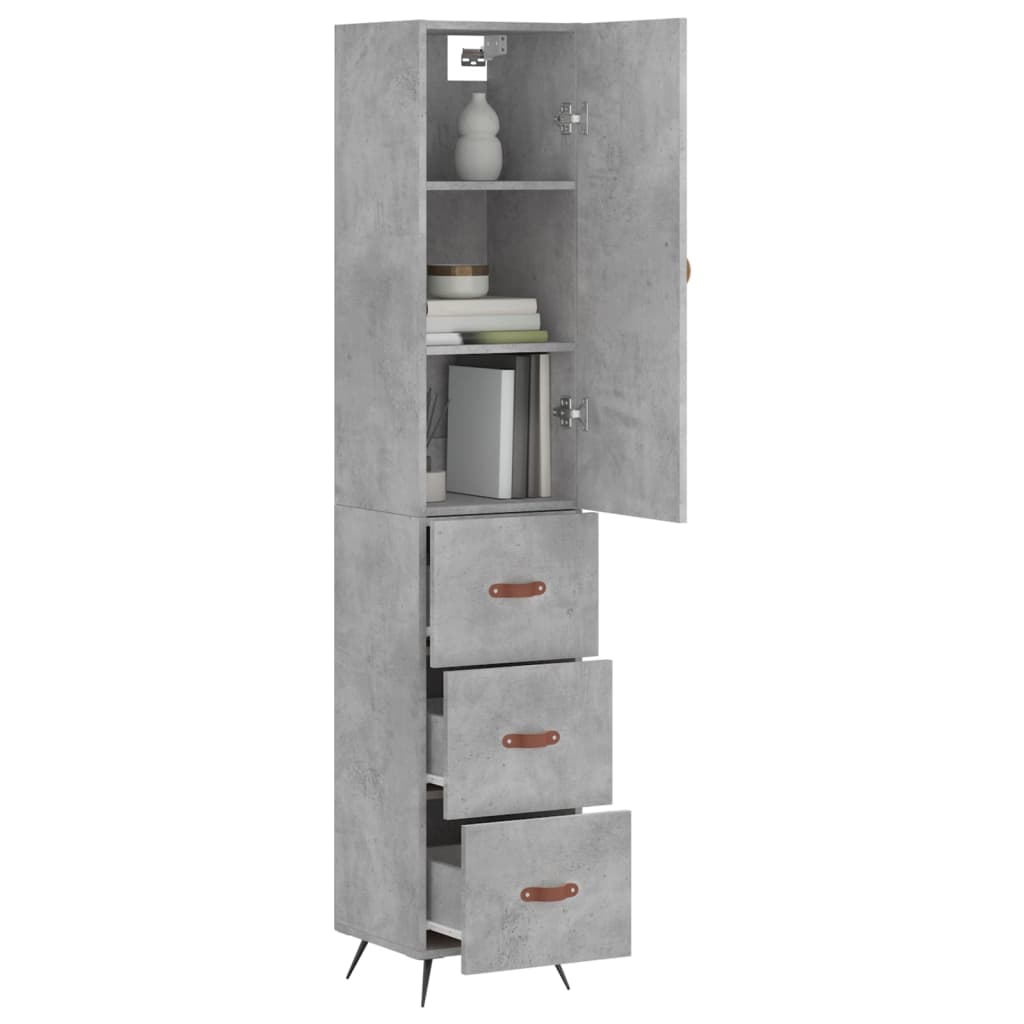 Hoge kast 34,5x34x180 cm bewerkt hout betongrijs - AllerleiShop