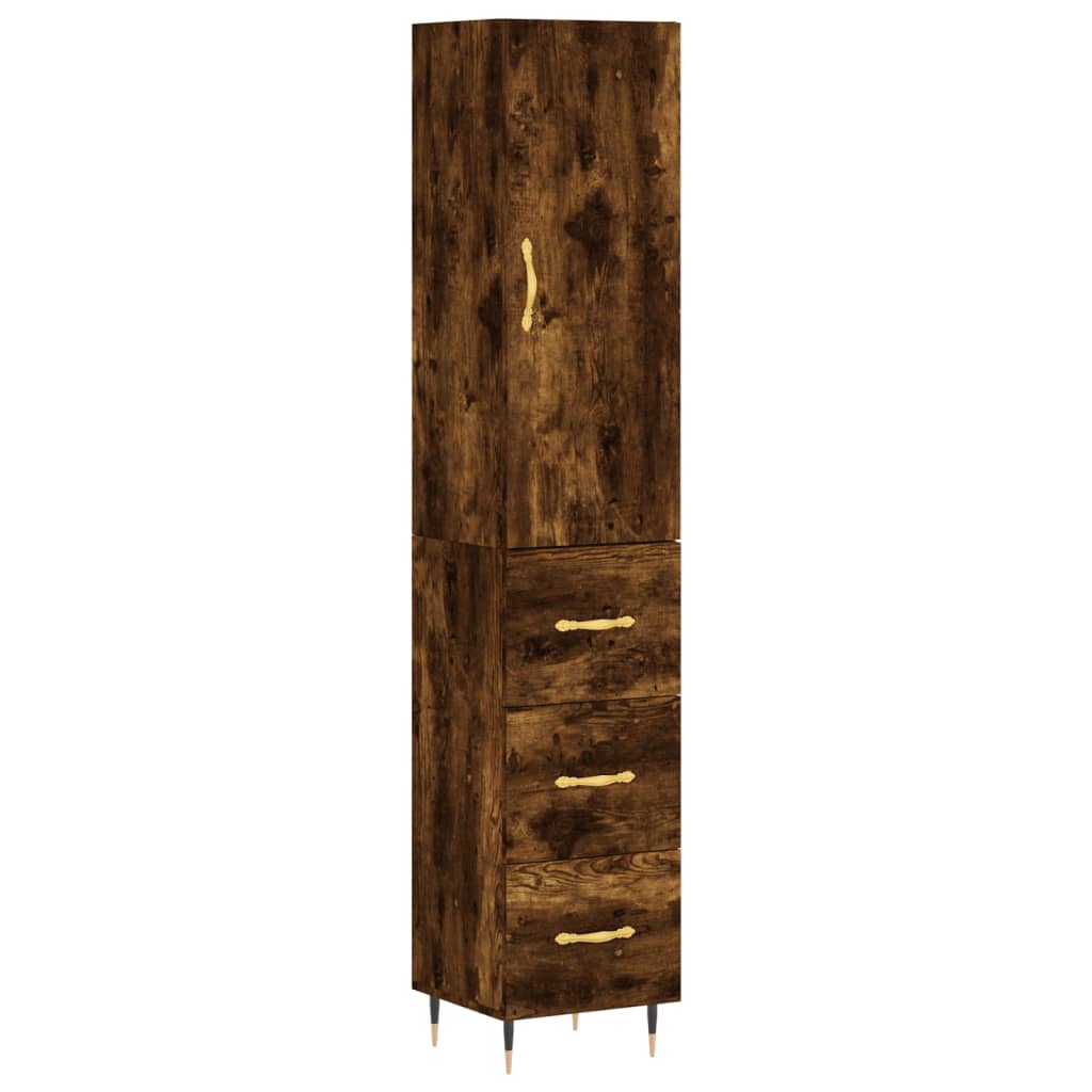 Hoge kast 34,5x34x180 cm bewerkt hout gerookt eikenkleurig - AllerleiShop