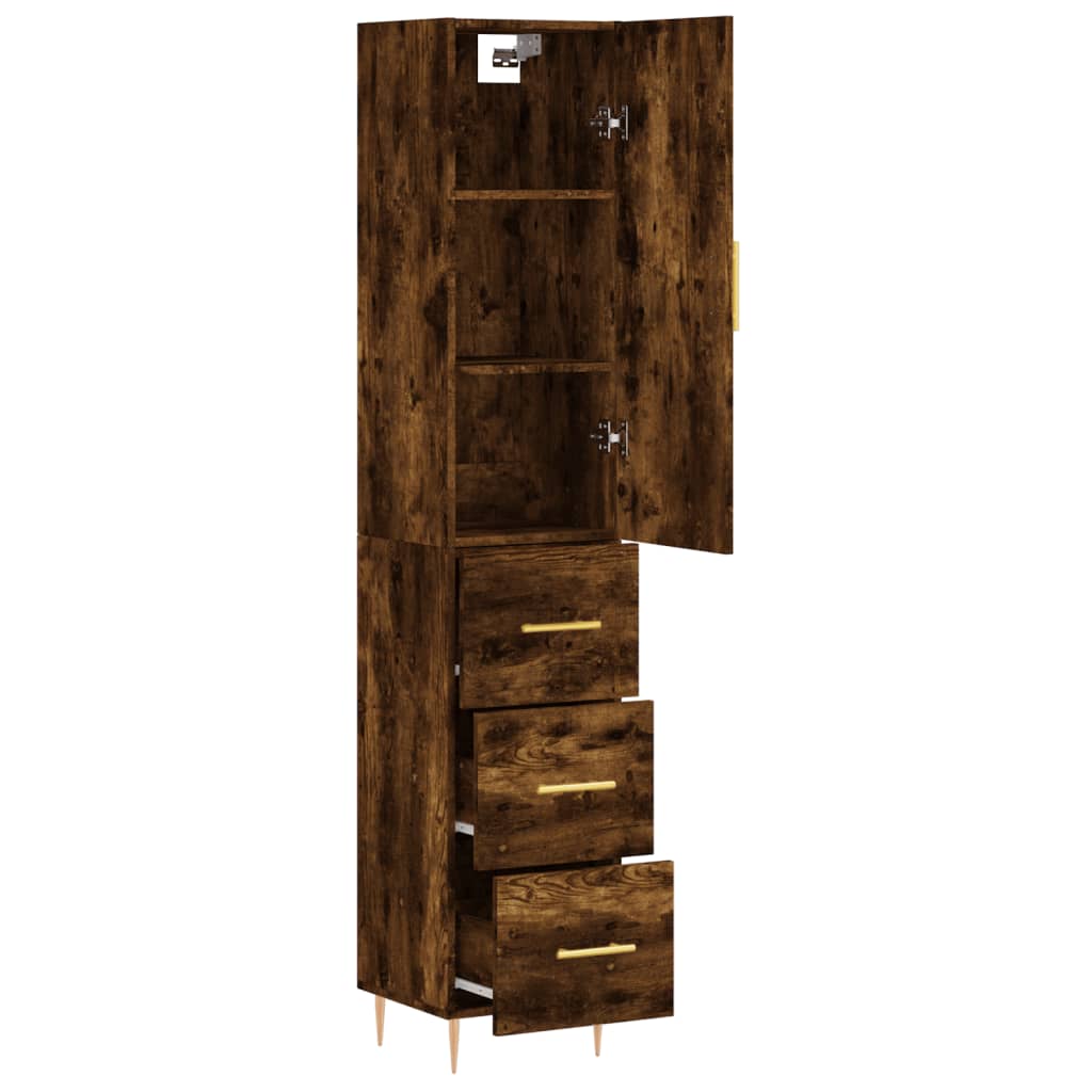 Hoge kast 34,5x34x180 cm bewerkt hout gerookt eikenkleurig - AllerleiShop