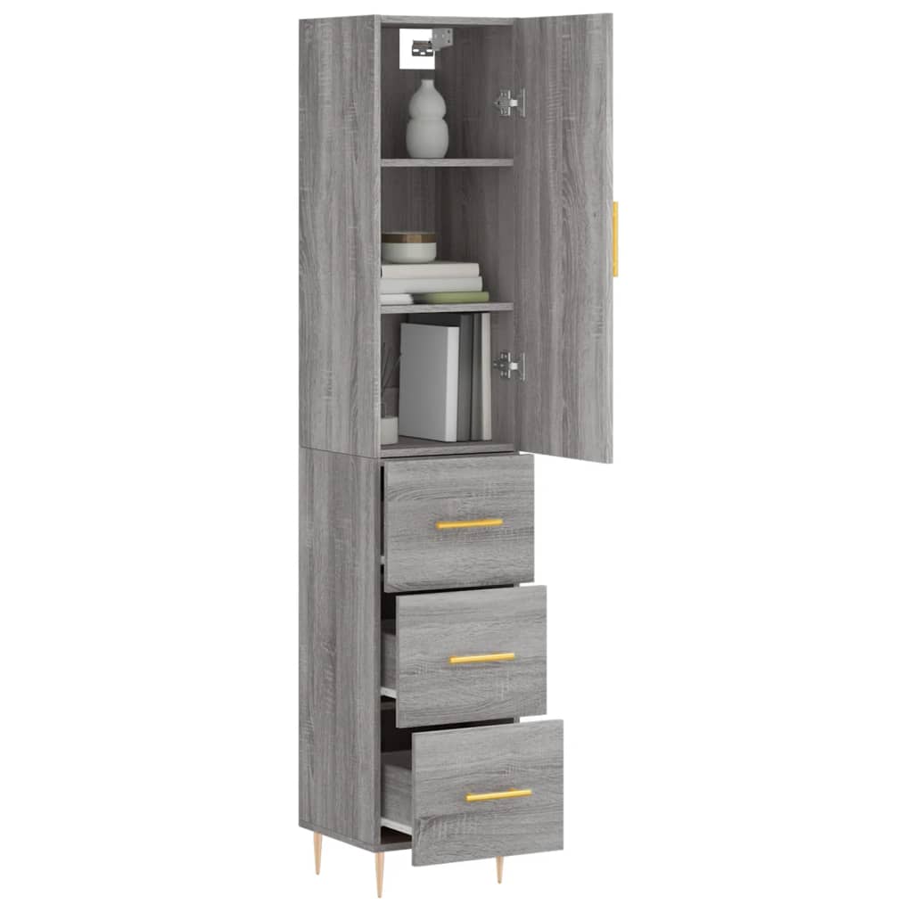 Hoge kast 34,5x34x180 cm bewerkt hout grijs sonoma eikenkleurig - AllerleiShop