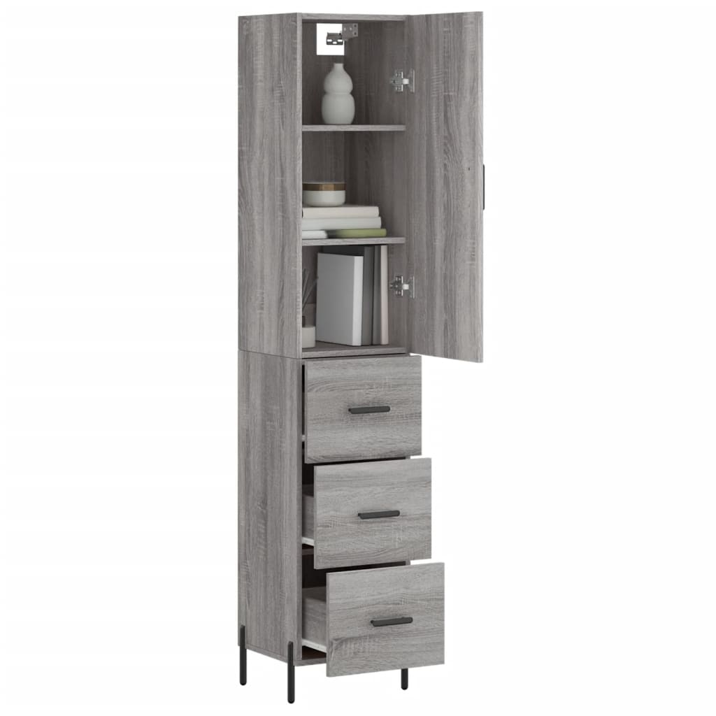 Hoge kast 34,5x34x180 cm bewerkt hout grijs sonoma eikenkleurig - AllerleiShop