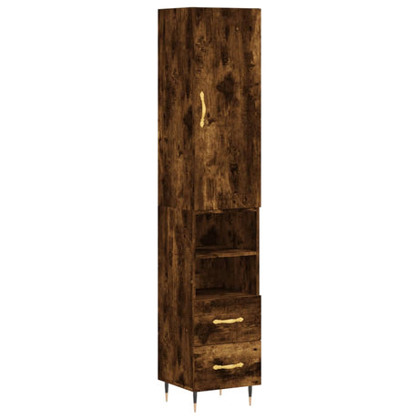 Hoge kast 34,5x34x180 cm bewerkt hout gerookt eikenkleurig - AllerleiShop