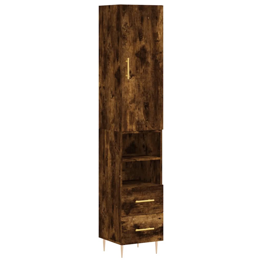 Hoge kast 34,5x34x180 cm bewerkt hout gerookt eikenkleurig - AllerleiShop