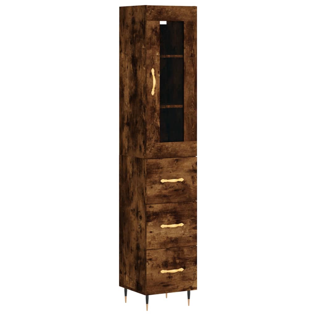 Hoge kast 34,5x34x180 cm bewerkt hout gerookt eikenkleurig - AllerleiShop