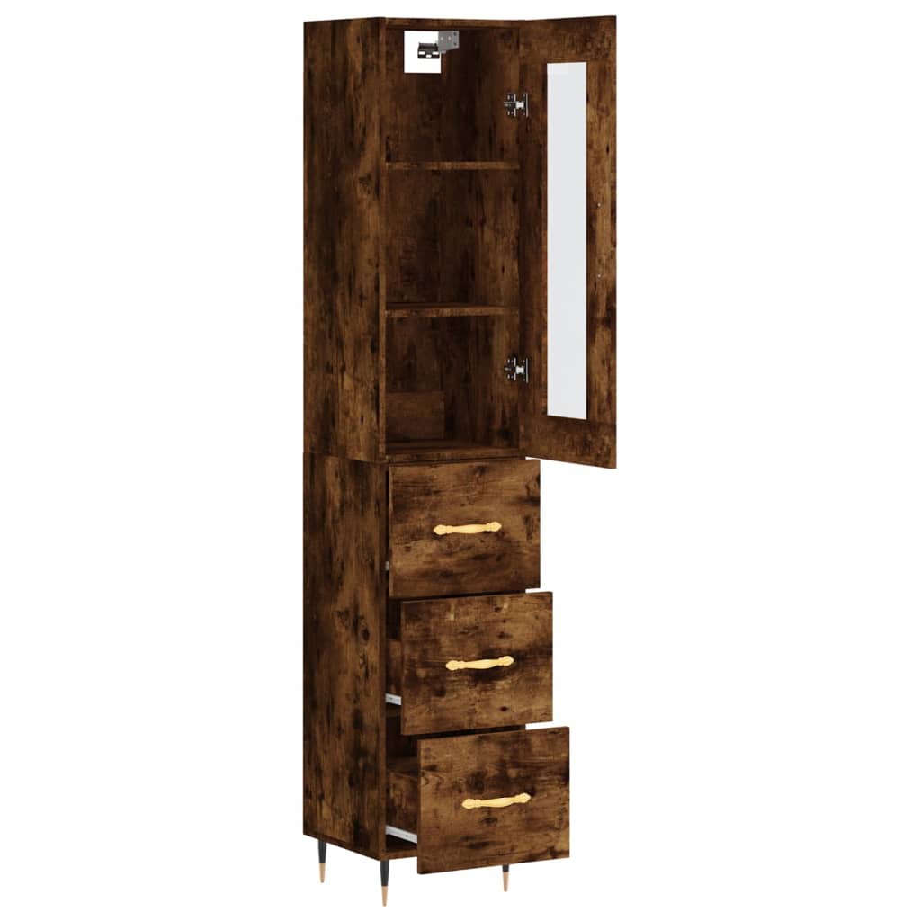 Hoge kast 34,5x34x180 cm bewerkt hout gerookt eikenkleurig - AllerleiShop