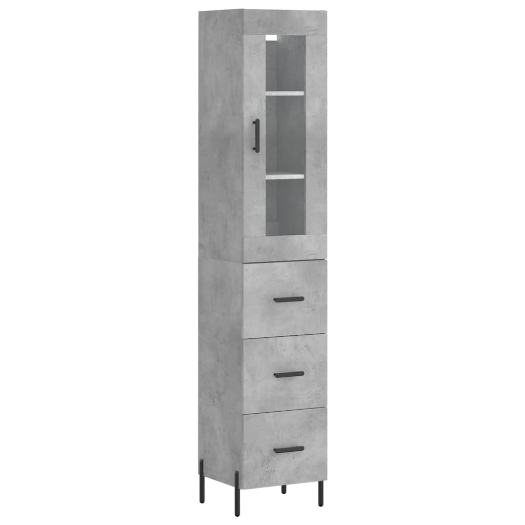 Hoge kast 34,5x34x180 cm bewerkt hout betongrijs - AllerleiShop