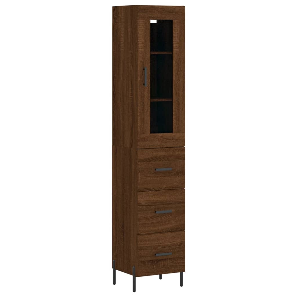 Hoge kast 34,5x34x180 cm bewerkt hout bruin eikenkleur - AllerleiShop