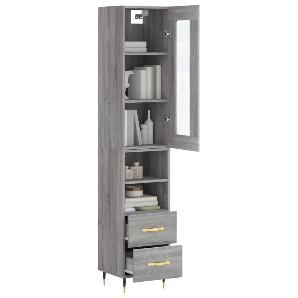 Hoge kast 34,5x34x180 cm bewerkt hout grijs sonoma eikenkleurig - AllerleiShop