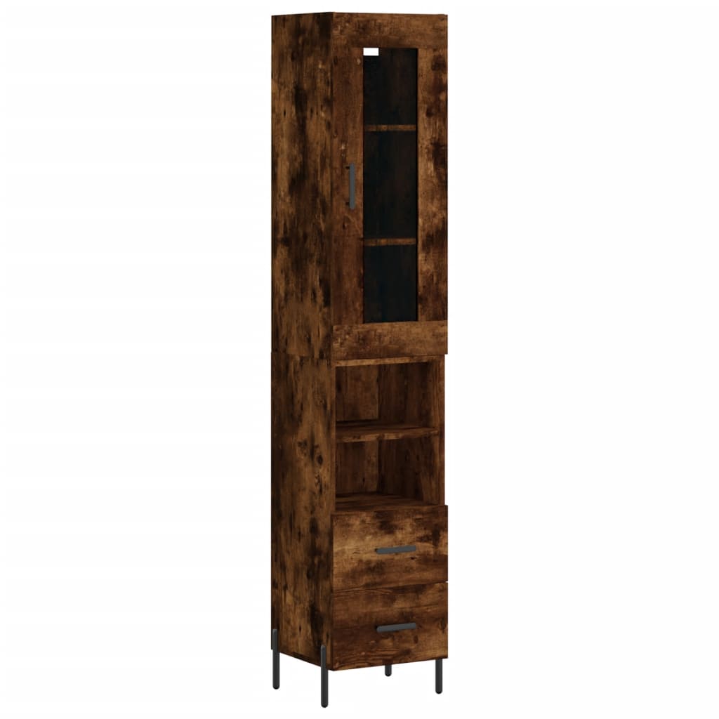 Hoge kast 34,5x34x180 cm bewerkt hout gerookt eikenkleurig - AllerleiShop