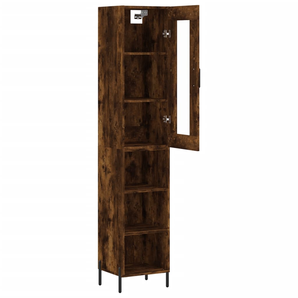 Hoge kast 34,5x34x180 cm bewerkt hout gerookt eikenkleurig - AllerleiShop