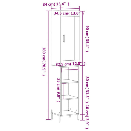 Hoge kast 34,5x34x180 cm bewerkt hout grijs sonoma eikenkleurig - AllerleiShop