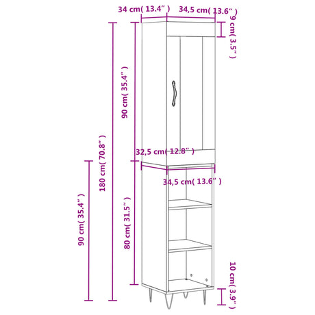 Hoge kast 34,5x34x180 cm bewerkt hout wit - AllerleiShop