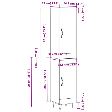 Hoge kast 34,5x34x180 cm bewerkt hout wit - AllerleiShop