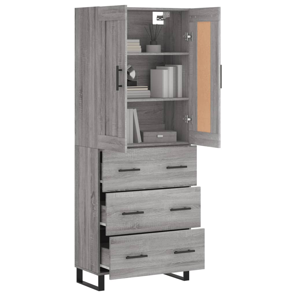 Hoge kast 69,5x34x180 cm bewerkt hout grijs sonoma eikenkleurig - AllerleiShop