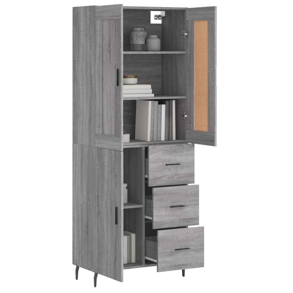 Hoge kast 69,5x34x180 cm bewerkt hout grijs sonoma eikenkleurig - AllerleiShop