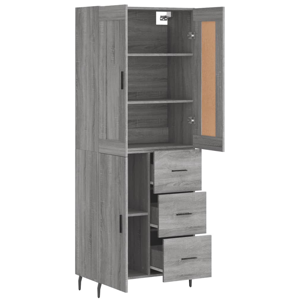 Hoge kast 69,5x34x180 cm bewerkt hout grijs sonoma eikenkleurig - AllerleiShop