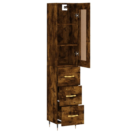 Hoge kast 34,5x34x180 cm bewerkt hout gerookt eikenkleurig - AllerleiShop