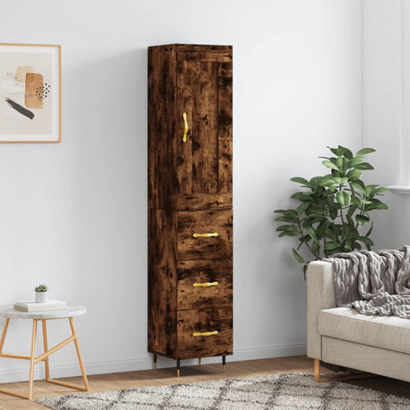 Hoge kast 34,5x34x180 cm bewerkt hout gerookt eikenkleurig - AllerleiShop