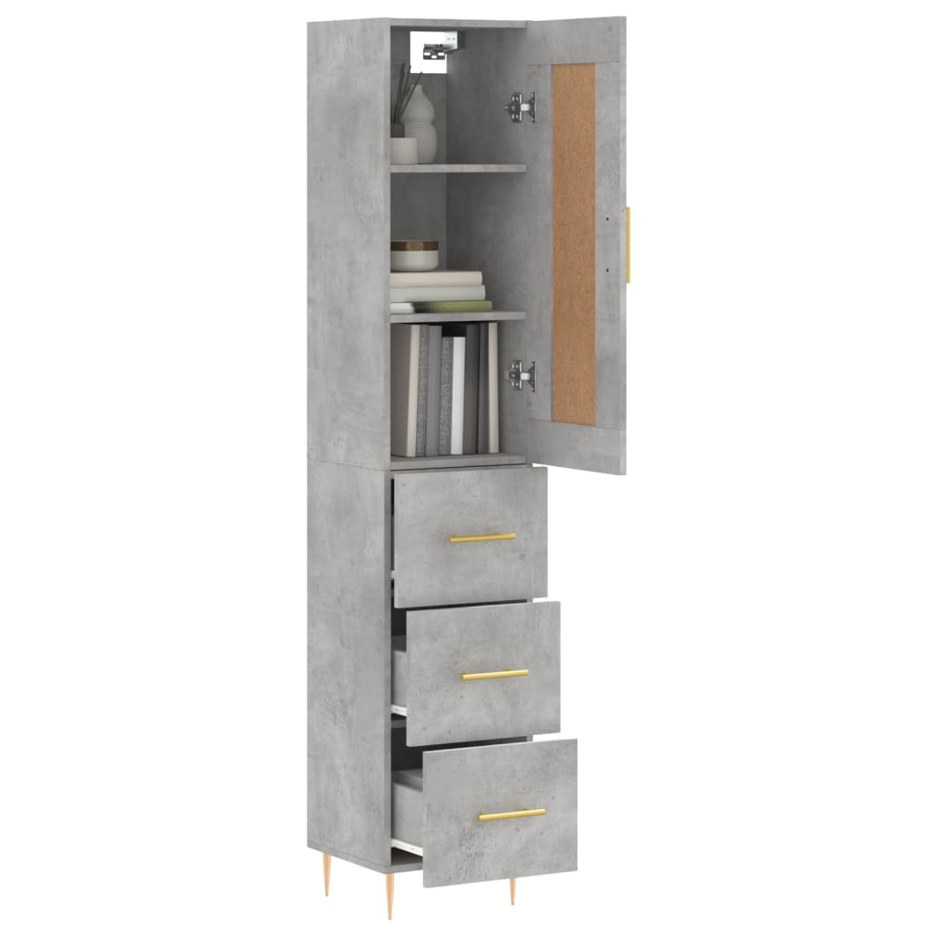 Hoge kast 34,5x34x180 cm bewerkt hout betongrijs - AllerleiShop