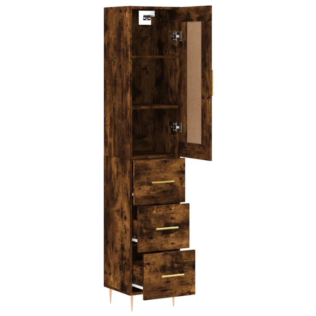 Hoge kast 34,5x34x180 cm bewerkt hout gerookt eikenkleurig - AllerleiShop