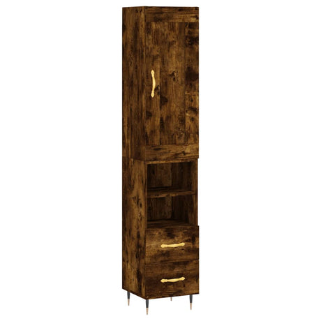 Hoge kast 34,5x34x180 cm bewerkt hout gerookt eikenkleurig - AllerleiShop