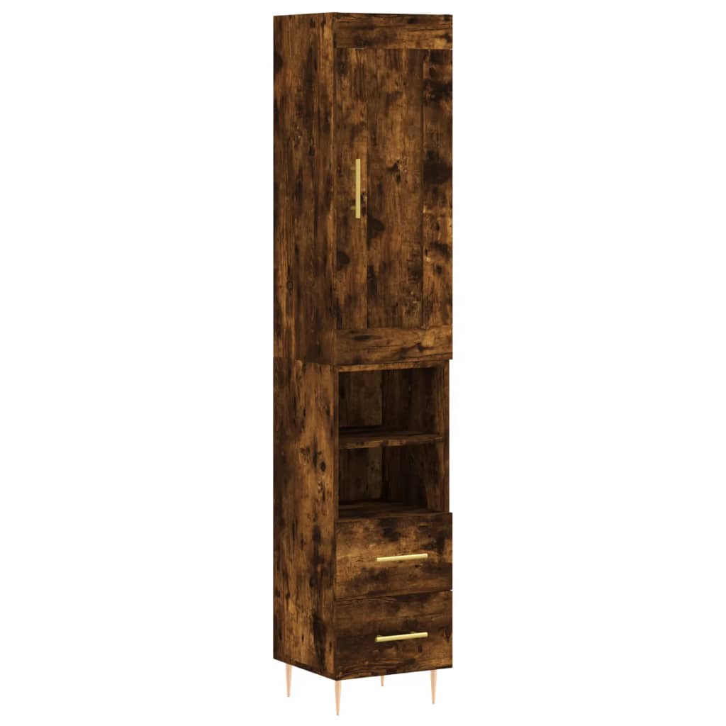 Hoge kast 34,5x34x180 cm bewerkt hout gerookt eikenkleurig - AllerleiShop